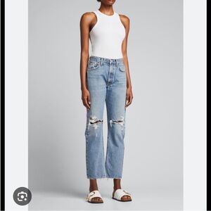 Agolde Mia Straight Leg Denim Jeans Distressed Ripped Size 25